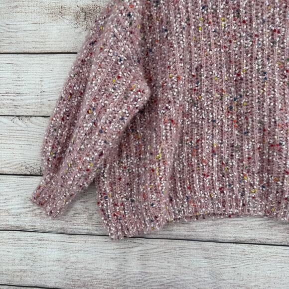 POL Confetti Boxy 3/4 Sleeve Sweater Women's M Pink Multicolor Dots Oversized - Picture 7 of 13